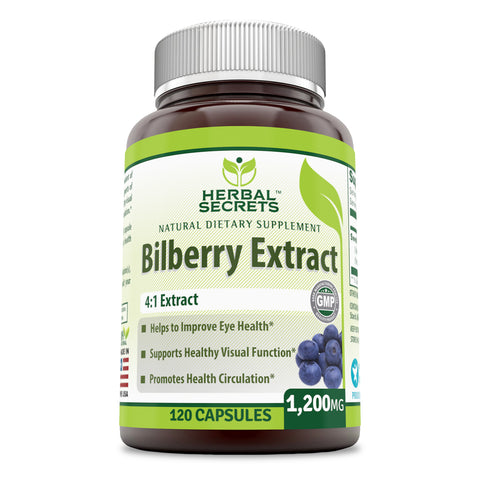 Herbal Secrets Bilberry Extract | 1200 Mg | 120 Capsules
