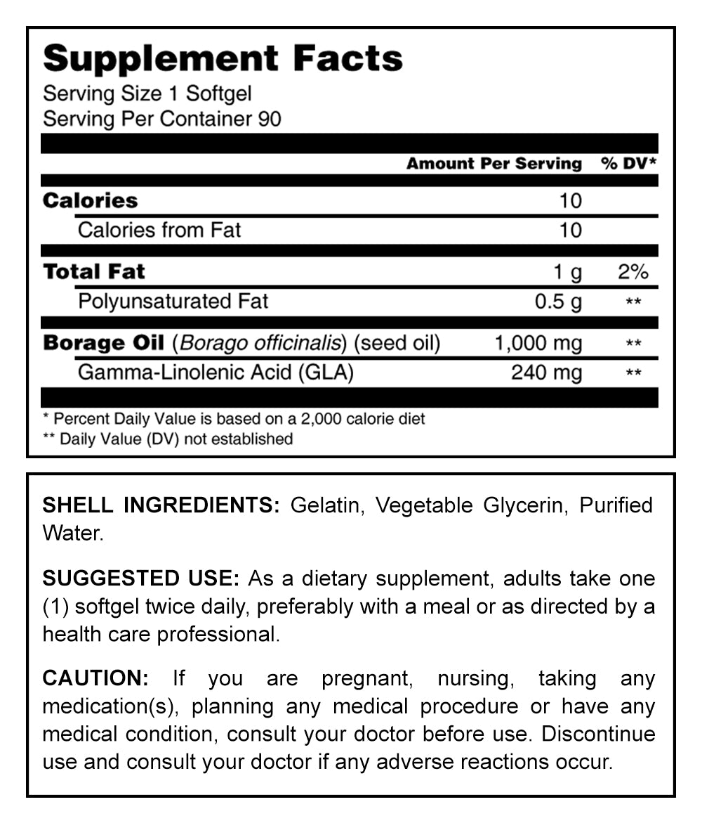 Herbal Secrets Borage Oil | 1000 Mg | 90 Softgels