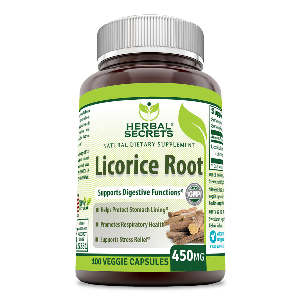 Herbal Secrets Licorice Root | 450 Mg | 100 Veggie Capsules