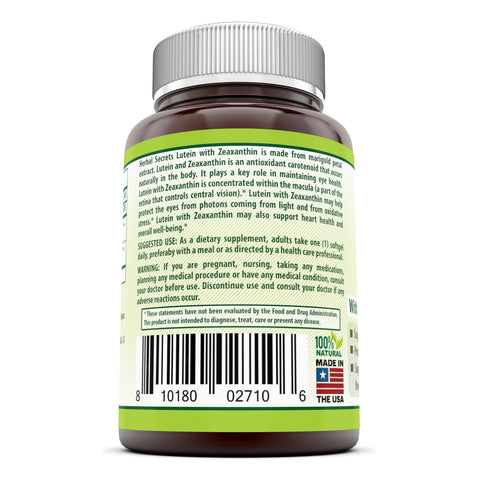 Image of Herbal Secrets Lutein with Zeaxanthin 20 Mg 240 Softgels