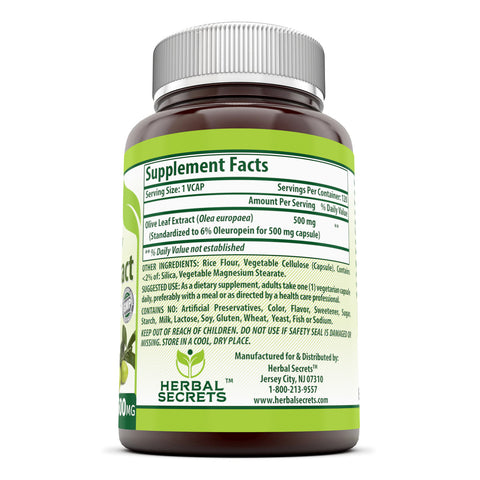 Image of Herbal Secrets Olive Leaf Extract | 500 Mg | 120 Veggie Capsules