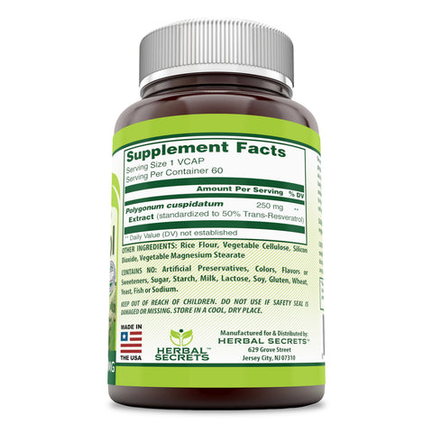 Image of Herbal Secrets Resveratrol 250 Mg 60 Veggie Capsules