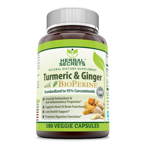 Herbal Secrets Turmeric Curcumin & Ginger with BioPerine 180 Veggie Capsules