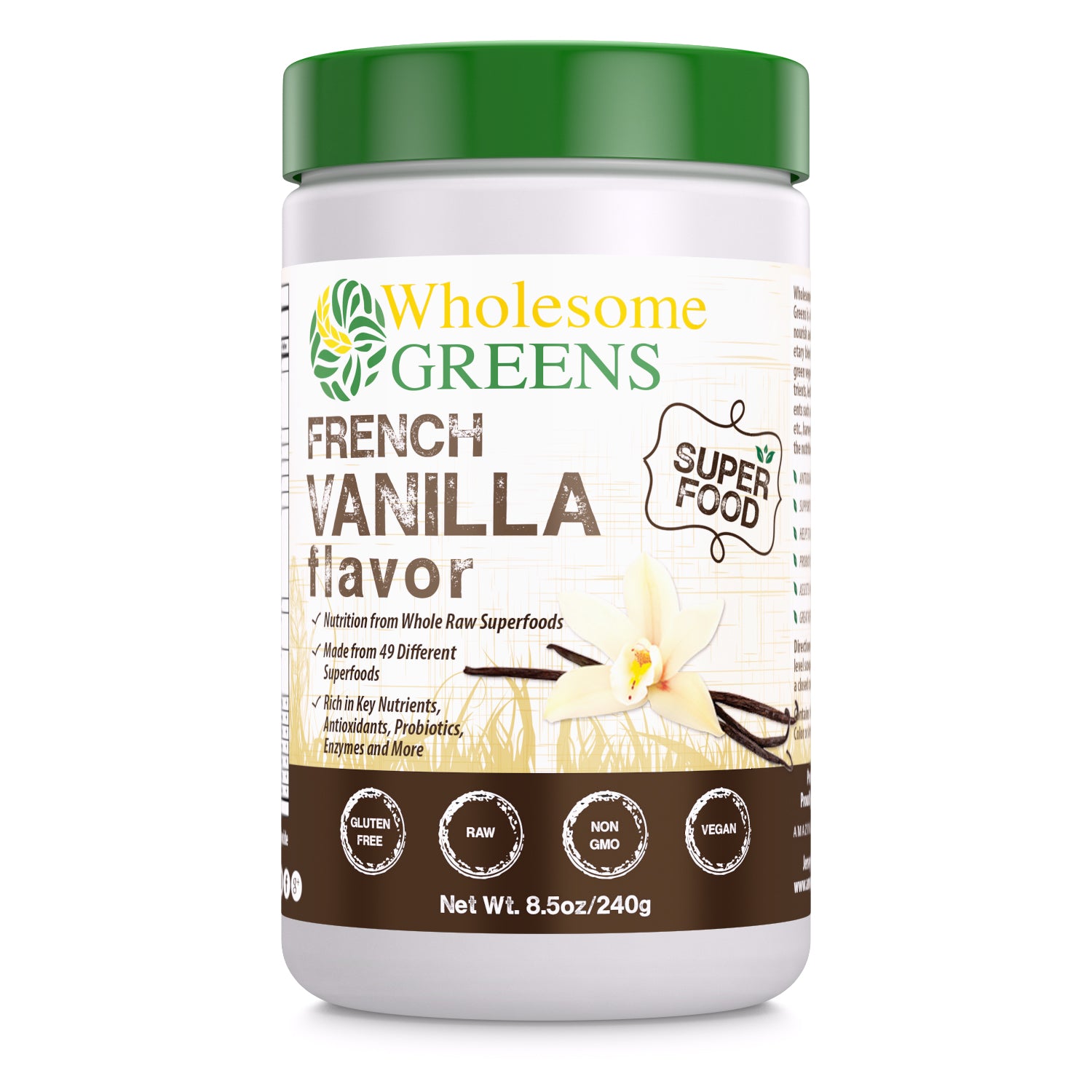 Wholesome Greens Super Food Greens Vanilla Flavor - 8.5 oz - Amazing Nutrition