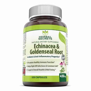 Herbal Secrets Echinacea & Goldenseal Root - 450 Mg, 120 Capsules - Amazing Nutrition