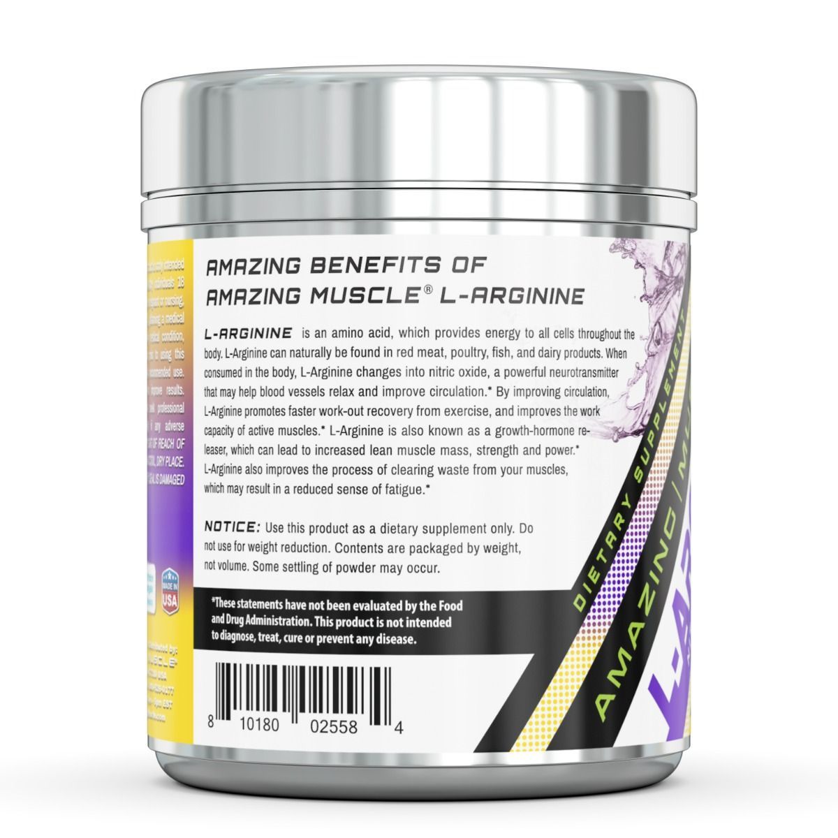 Amazing Muscle L-Arginine Powder | Unflavored | 1 Lb | 4.6 Grams per Serving | 98 Servings