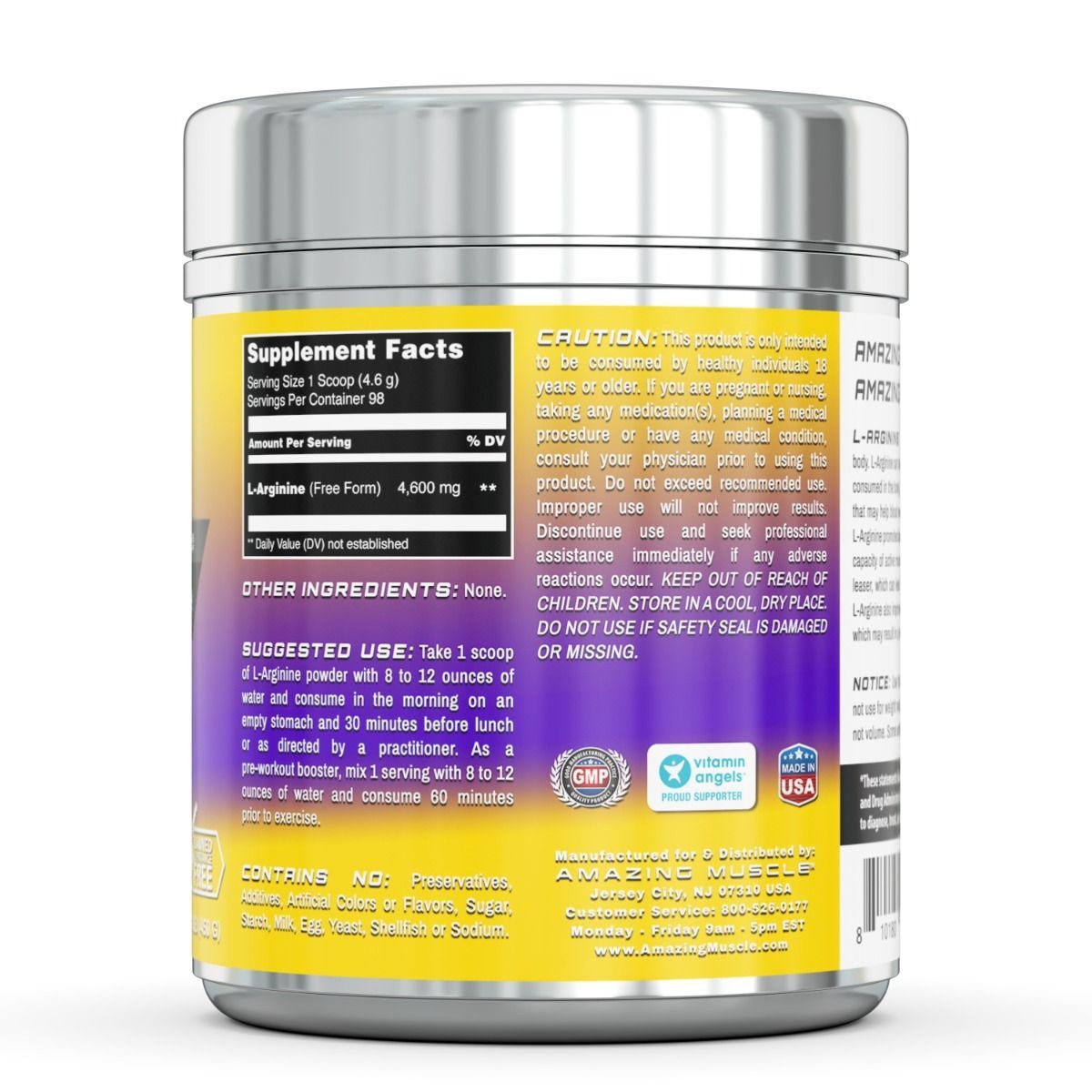 Amazing Muscle L-Arginine Powder | Unflavored | 1 Lb | 4.6 Grams per Serving | 98 Servings