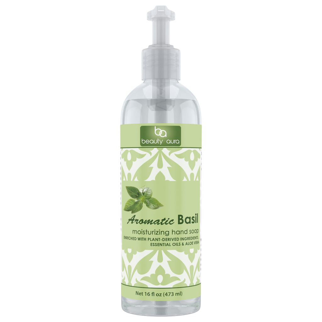Beauty Aura Moisturizing Hand Soap 16 Oz (Aromatic Basil) Softer, Healthier Skin