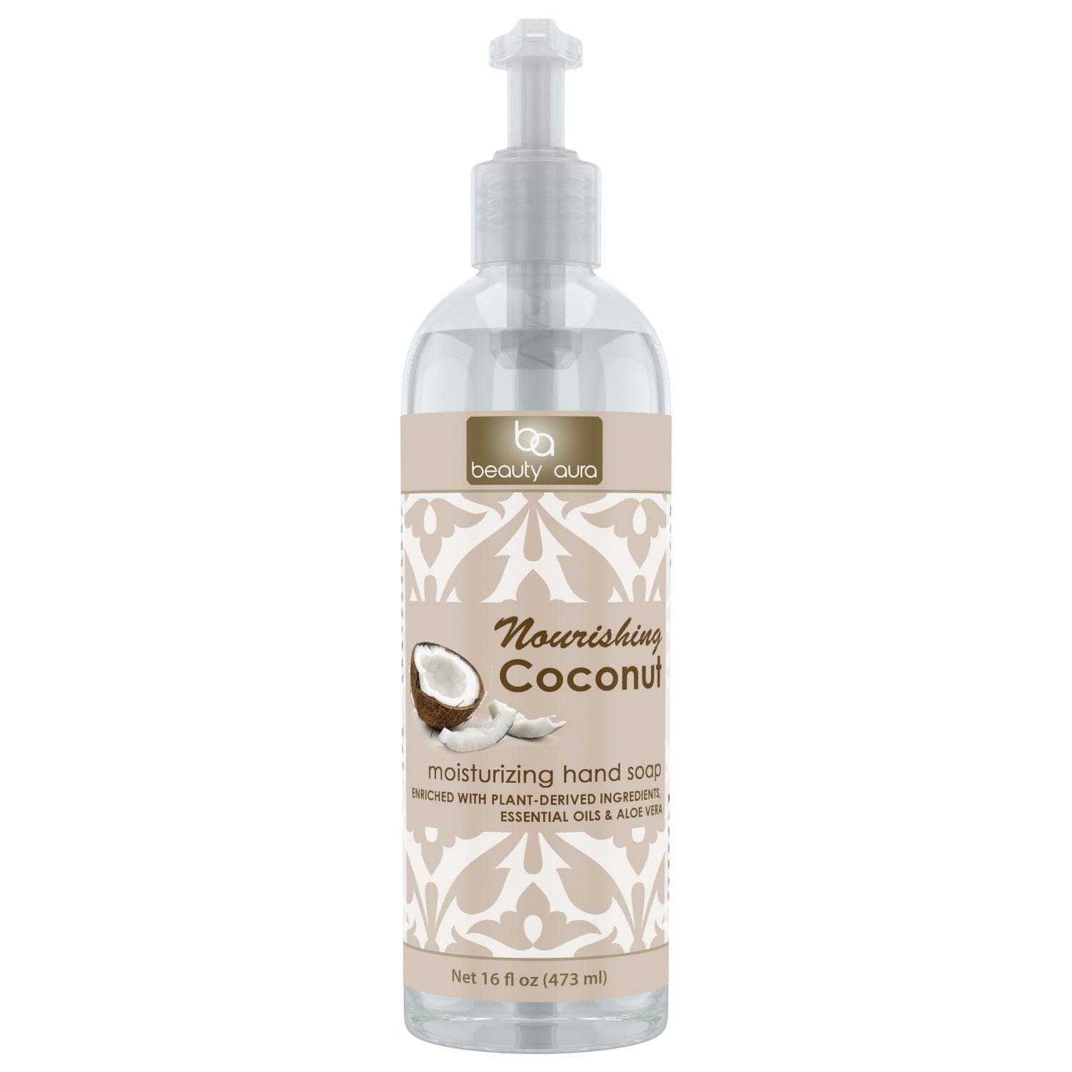 Beauty Aura Moisturizing Hand Soap Nourishing Coconut | with Essentials Oils & Aloe Vera | 16 Fl.Oz (473ml)
